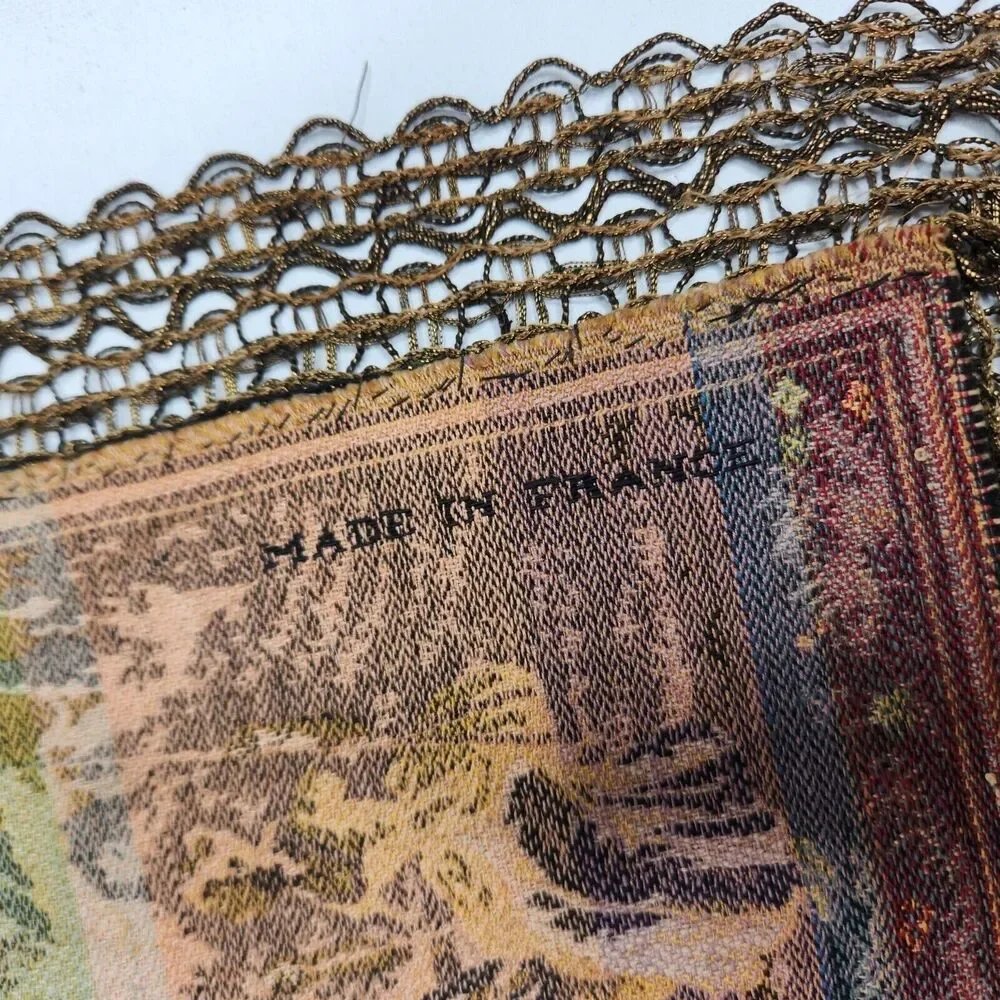 8.25in French Tapestry Doilies Lot of 2 Romantic Courting Scenes Crochet France